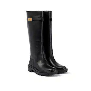 TORY BURCH T Hardware Leather Knee-High Boots Black Size 8 M